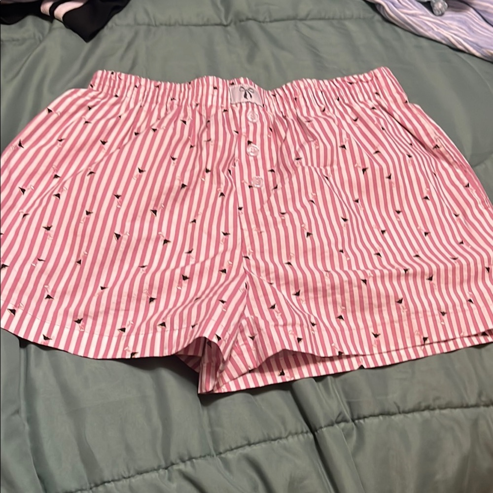 Pink Striped Boxer Shorts with Bird Print
